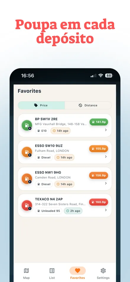 Ordene por preço ou distância